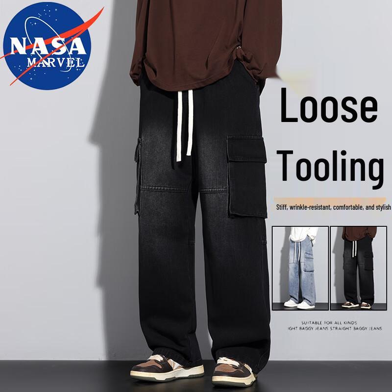 NASA MARVEL Men's Retro Workwear Wide-Leg Straight Jeans