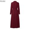 ZANZEA Damen Revers Elegant Langarm Lässig A-Linie Langes Kleid