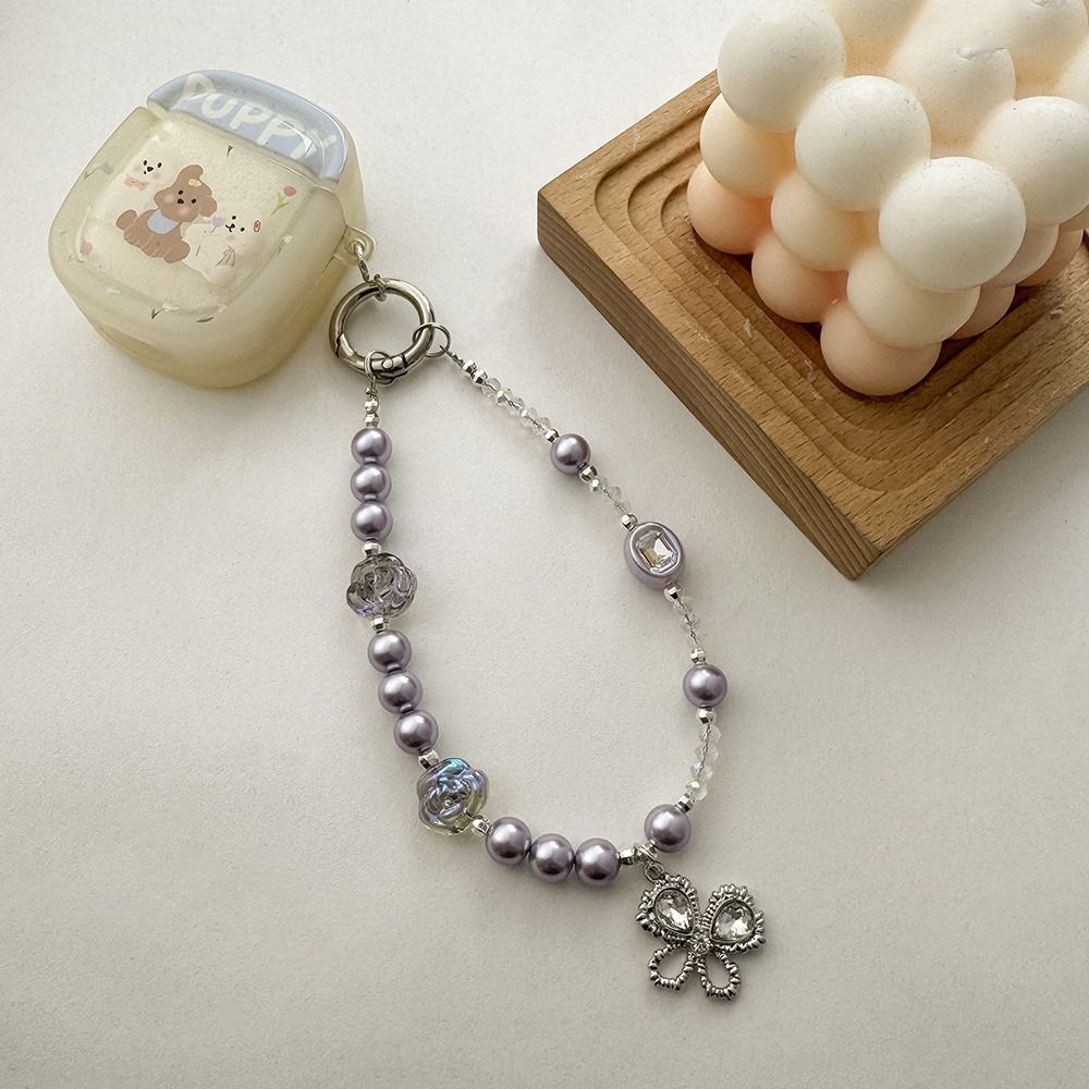 Beaded Electroplated Silver Lanyard Phone Charm Mobile Phone Lanyard  Mobile Phone Decoration