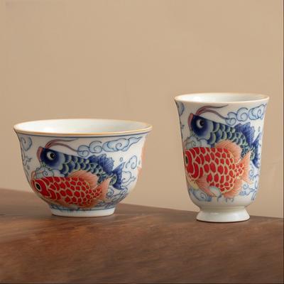 Arowana Tea Mug Handmade Ceramic Tea Master Cup Porcelain Bowl Saucer Vintage Chinese Kung Fu Gongfu Teacups Teaware Drinkware