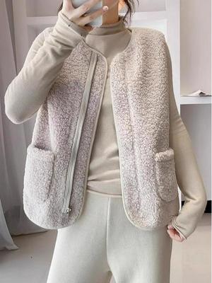 Damen Weste aus Lammfellimitat - Herbst/Winter 2025 Koreanischer Stil Einteiler Leder und Pelz Weste
