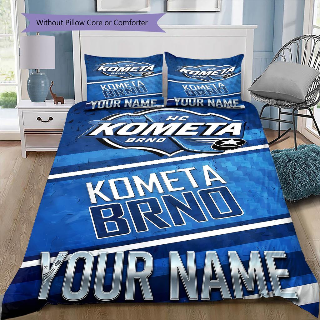 Personalizowana Pościel HC Kometa Brno, Zestaw Kołdra Poszewka na Kołdrę Poszewka na Poduszkę Domowy Prezent Urodzinowy(1 * poszwa na kołdrę + 2 * poszewki na poduszki, bez rdzenia) -HE67