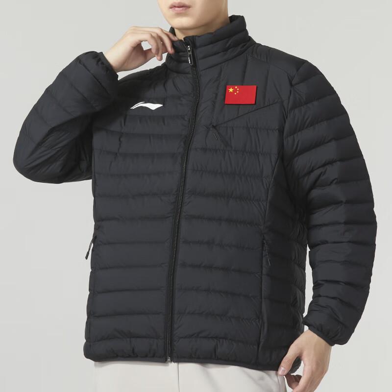 Li Ning Badminton Series Down Jacket Sports Warm Stand Collar Coat Unisex outerwear Black AYMT119-1