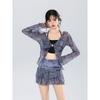 Sexy Damenbadeanzug im koreanischen Stil: Bauchversteckendes Zweiteiler mit schlankmachendem Langarm-Überwurf, ideal für Thermalbäder