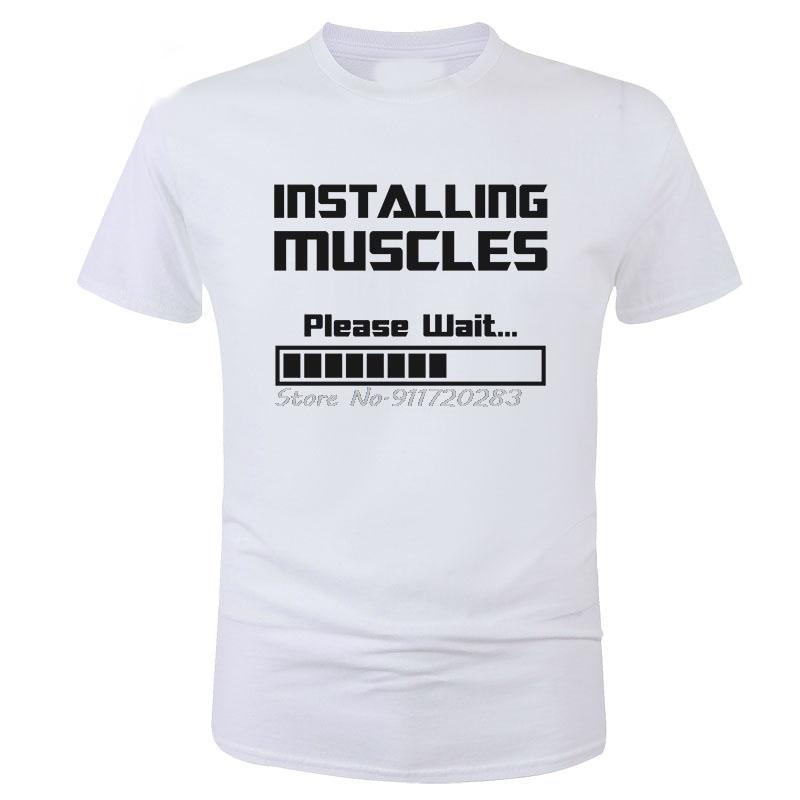 Installing Muscles Please Wait Loading Bar Funny Print T Shirt Men Clothes Summer Cotton Casual Tees Harajuku Streetwear S