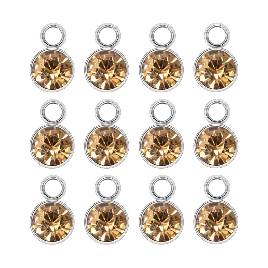 144Pcs/Lot Birthstone Necklace Pendant Jewelry Making Rhinestone Stainless Steel Charms For Women Earrings DIY Accessories Gift