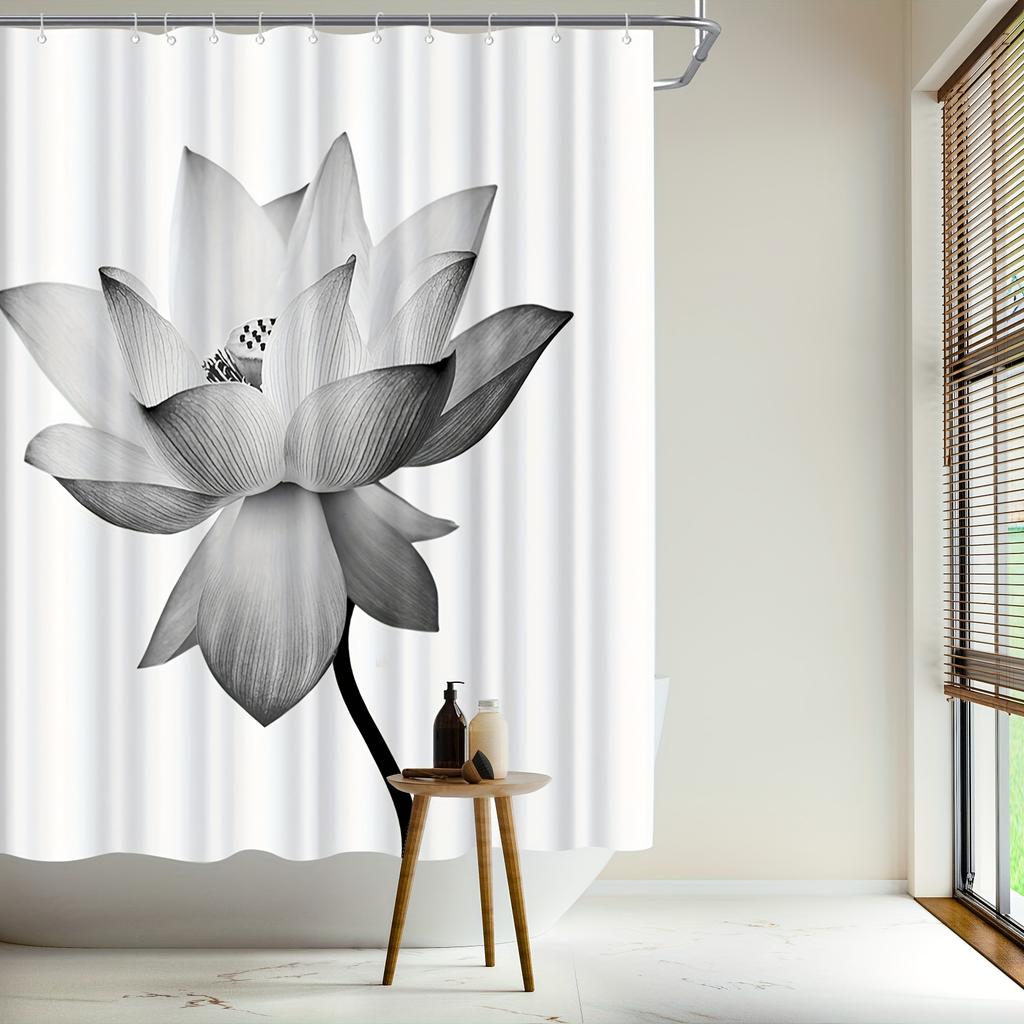 Black And White Shower Curtain Lotus Floral Shower Curtain 72x72inch Polyester Fabric Bathroom Decor