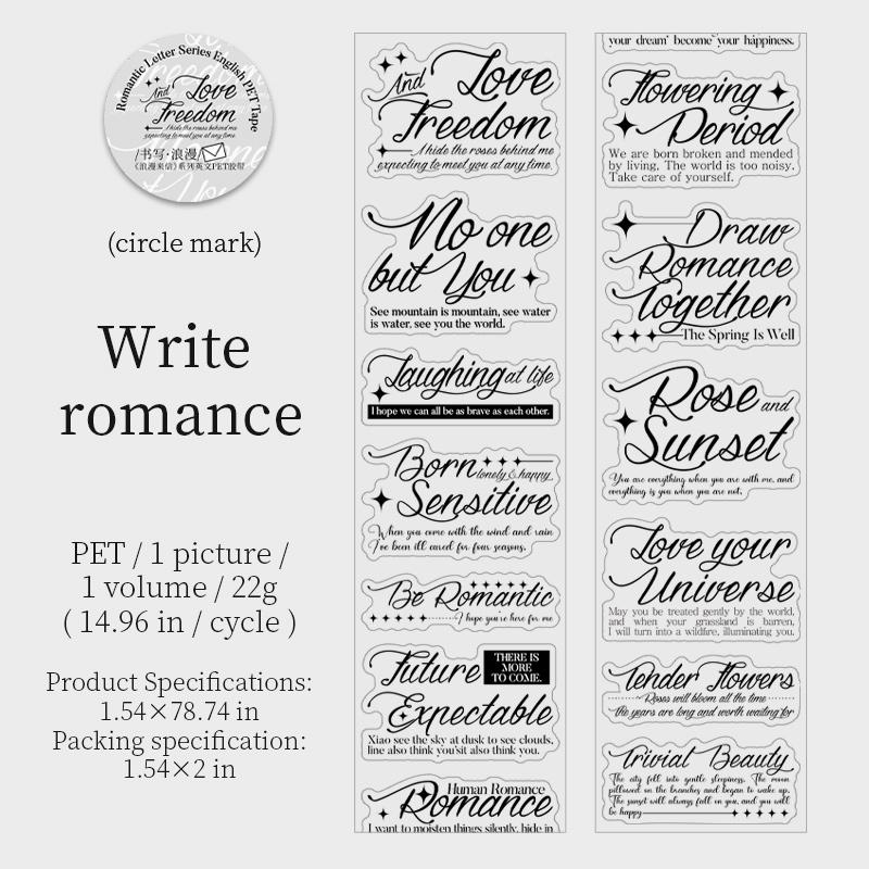 

60mm*200cm Romantic Letter Series Vintage English Text PET Tape Creative DIY Journal Material Collage Stationery