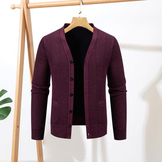 Men Knitting Cardigan V-Neck Long Sleeve Buttons Placket Sweater Jacket with Pockets Solid Color Autumn Winter Knitwear