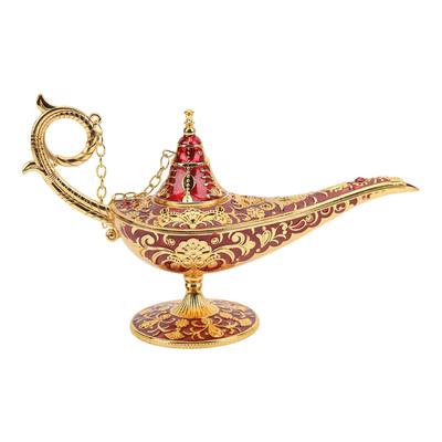 Lampada Magica del Genio Lega di Zinco Rosso Antiossidante Antiscadimento Motivo in Rilievo Stile Europeo Lampada Aladino per