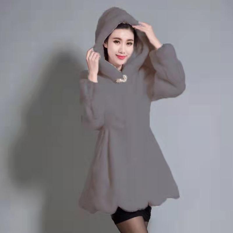 New Women's Imitation Mink Coat Slim Fit and Warm Hooded Imitation Fur Coat Women's Medium and Long