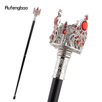 Zilveren Kroon Kunstmatige Rode Diamant Wandelstok Mode Decoratieve Wandelstok Heer Elegant Cosplay Wandelstok Herdersstaf 91cm