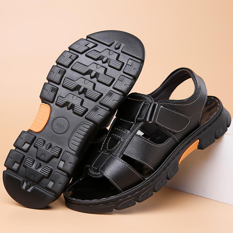 Sandales en Cuir PU pour Hommes Style Été Bout Ouvert Plage Chaussures Polyvalentes Antidérapantes Chaussures Décontractées Mode Homme Sandales Romaines Plates