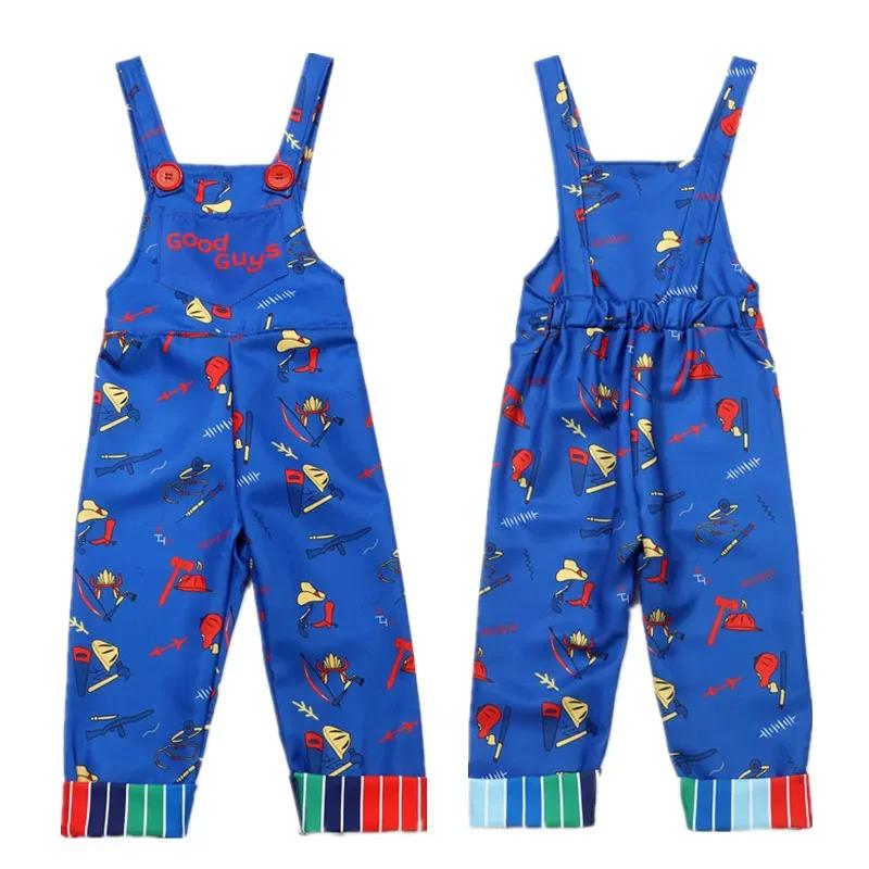 3-12Y Chucky Costume Halloween Outfit Printed Letter Overalls Child Cosplay Dress Up Give The Gift of Scar Stickers