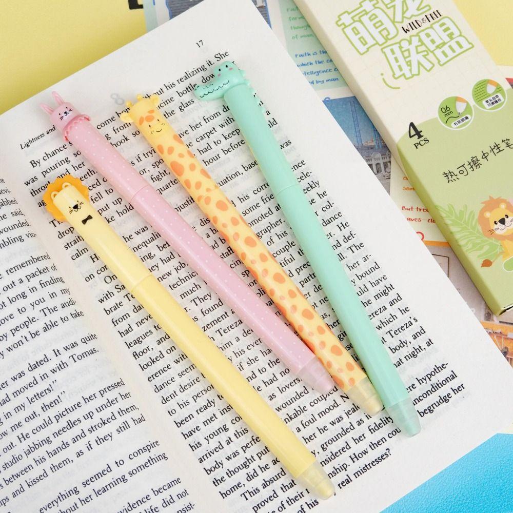 4PCS/Box 0.5mm Blue Ink Gel Pen Animal Shaped Neutral Pen Cartoon Erasable Pen  Students
