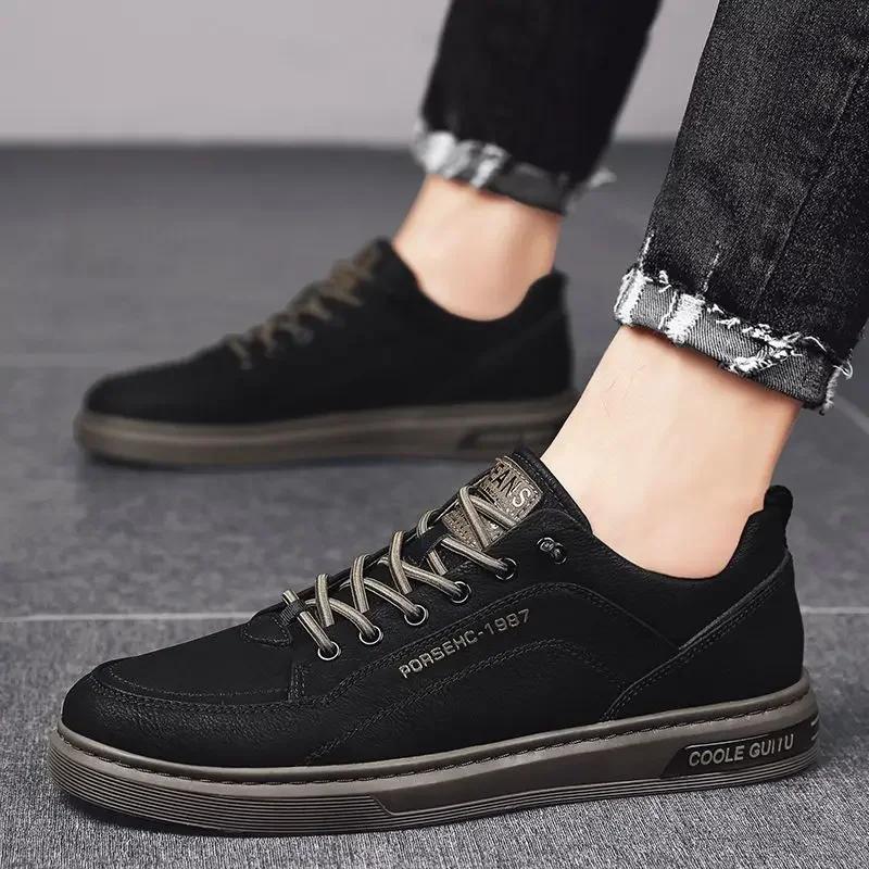 Men's Casual Leather Sneakers Waterproof Vulcanized Shoes Men 2025 Comforthable Spring Sneakers Men Casual Shoes Plus Size 39-44