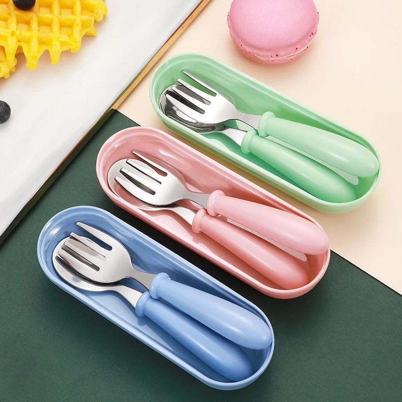 Kid Tableware Set Children Utensil Stainless Steel Toddler Dinnerware Cutlery Baby Safety Feeding Spoon Fork Cute Tableware