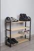 4-Compartment Black Shoe Rack Solid Wooden Shoe Rack Shelf Unit with Wooden Rods