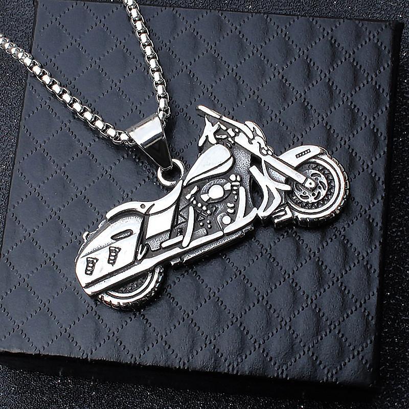 European and American Jewelry Titanium Steel Motorcycle Pendant Necklace Trendy Men's Retro Pendant
