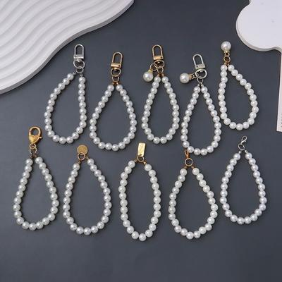 Faux Pearl Material Beaded Phone Lanyards Simple Beaded Design Key Ring Pendants  Car Key Accessory