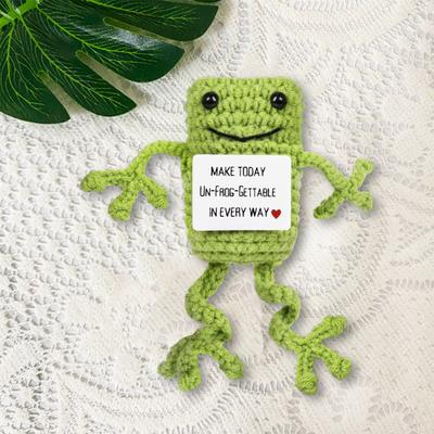 Positive gehäkelte Froschpuppe mit ermutigender Karte, emotionale Unterstützung, handgemachtes Stricktier, Dekoration, Ornament, Stressabbau-Spielzeug