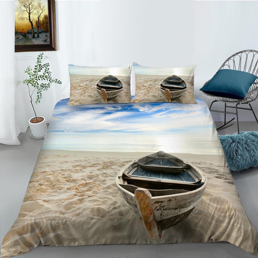 Ocean Beach Wave Ship Quilt/Doona/Duvet Cover Pillowcase Bedding Set
