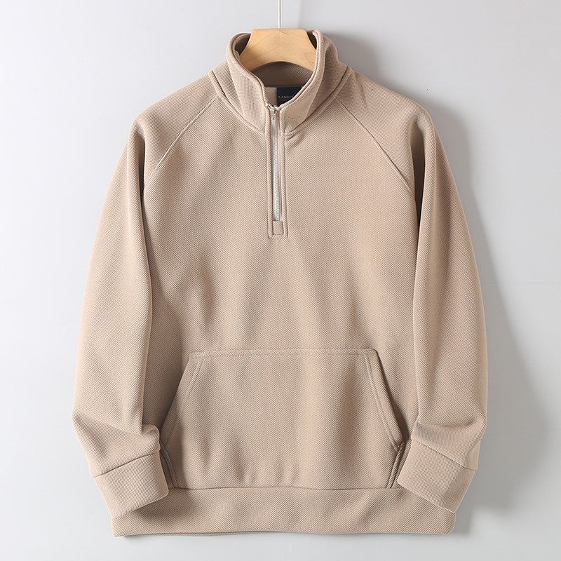 Foreign Trade 900g Heavyweight Fleece-Lined Half-Zip Sweatshirt for Men, New Winter American-Style Warm High-End Loose Stand-Collar Jacket