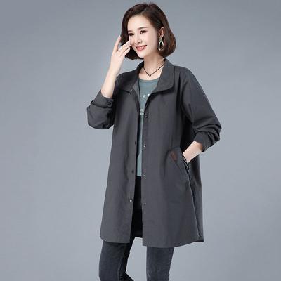 Jacket Women's Temperament Blouse Mid-length Solid Color Casual Windbreaker Fashionable Extra Large Size Spring and Autumn Slimming