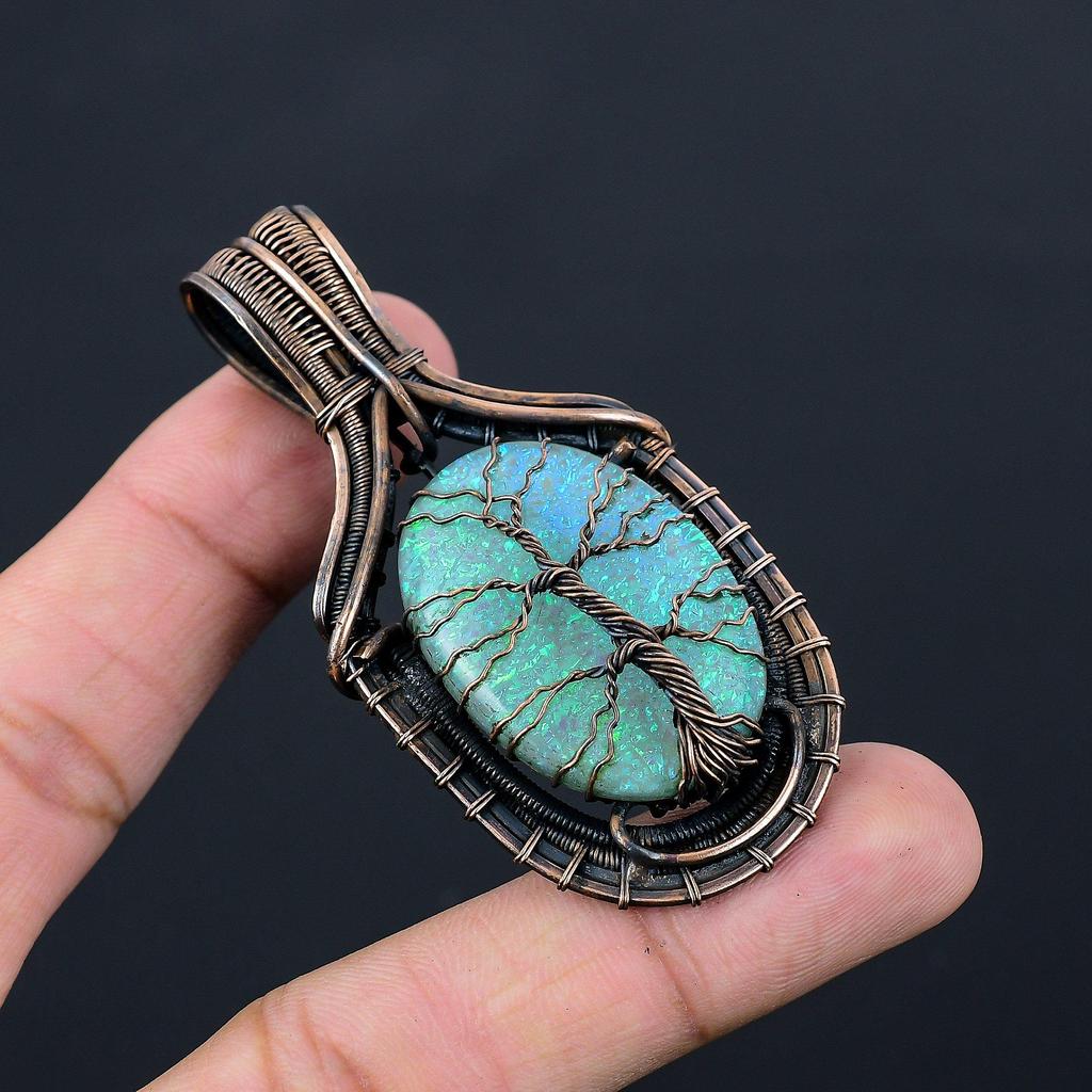 Tree Of Life Australian Triplet Opal Gemstone  Jewelry Pure Copper Wire Wrapped Handmade Pendant For Gift