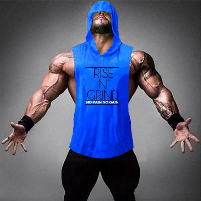 Muscleguys Muscleguys Brand Cotton Ermeløs skjorte med hettegenser Sportsklær gym Klær Fitness Menn Bodybuilding stringer tank topper singlets