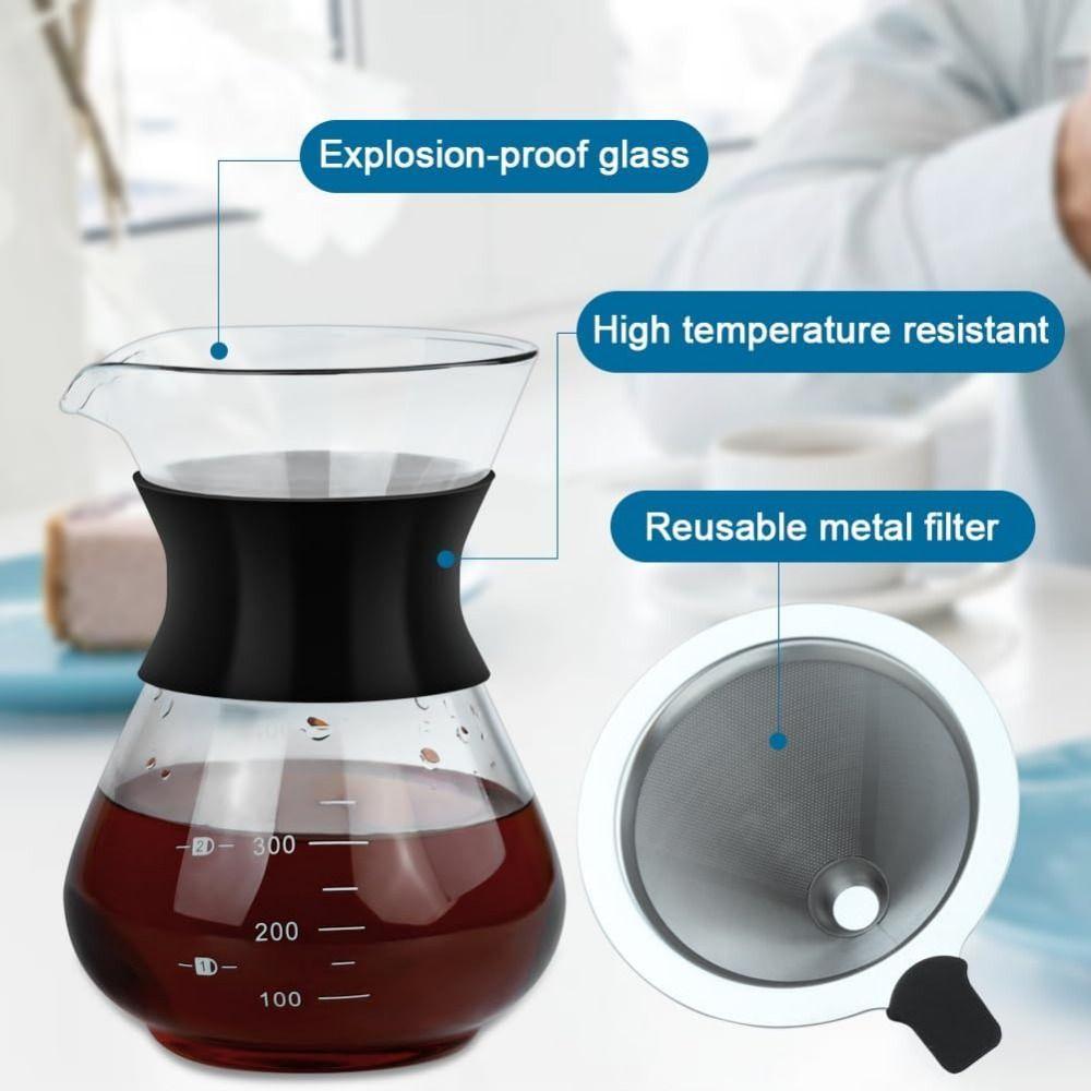 Edelstahl Drip Kaffee Brewer Tragbare Glas Karaffe Topf Übergießen Kaffee Maker Wandern