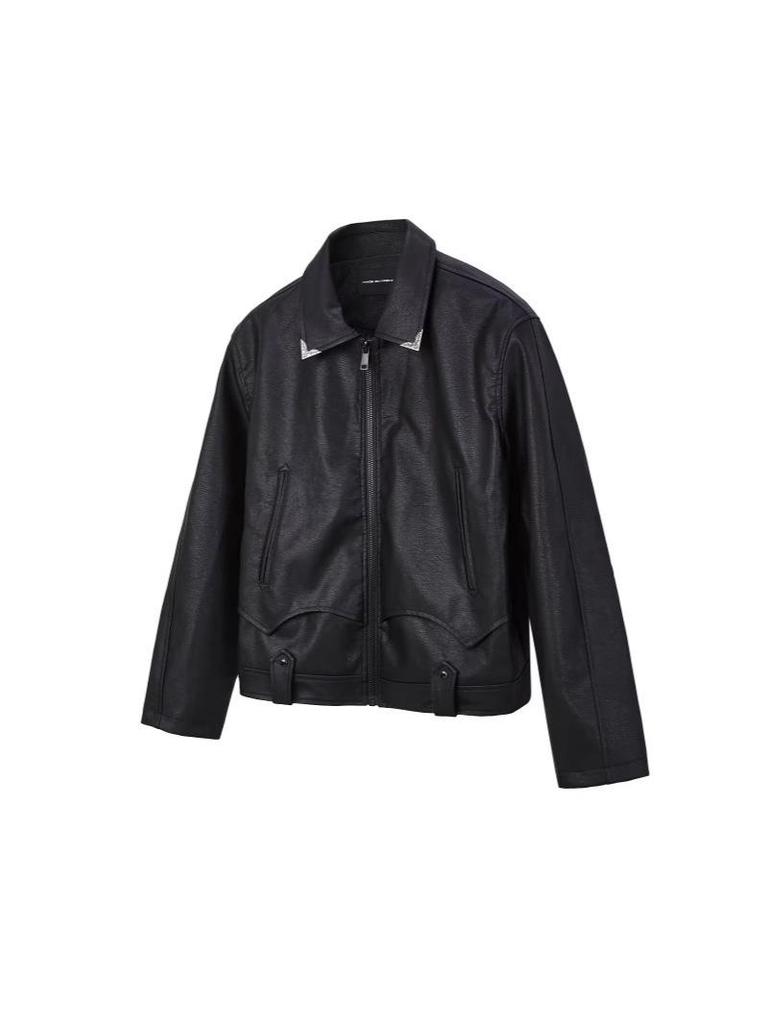 Veste en Cuir Noir Rétro pour Homme - Style Hipster Tendance Pilote avec Texture Craquelée pour le Port en Moto Printemps et Automne