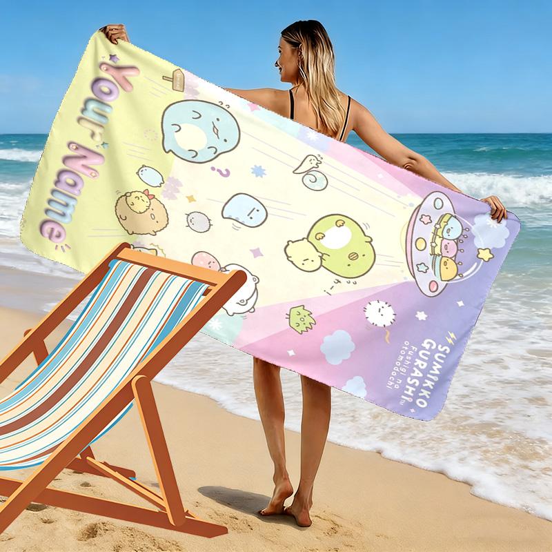 Name Custom Sumikko Print Beach Towel, Large Soft Quick Dry Towel for Beach Camping Swimming