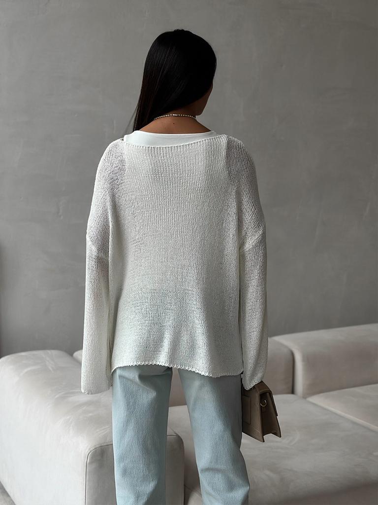 Simple Long Sleeved Cotton Knit Sweater Spring Summer Women Solid Color Elastic Loose Casual Tops