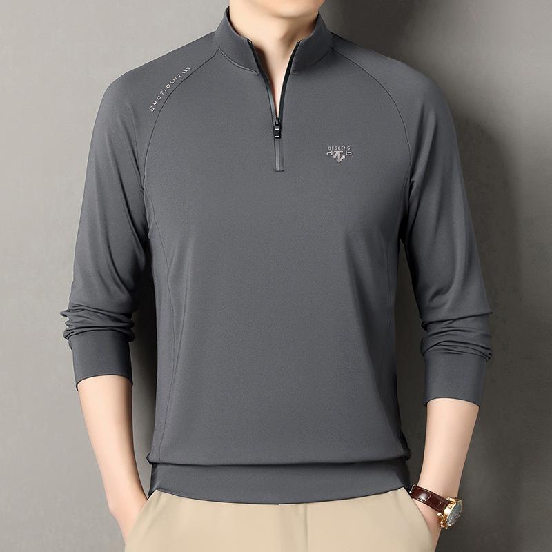 Premium Reißverschluss Stehkragen Herren Langarm T-Shirt Bedrucktes Lässiges Sport-Poloshirt Und Badezimmerkleidung