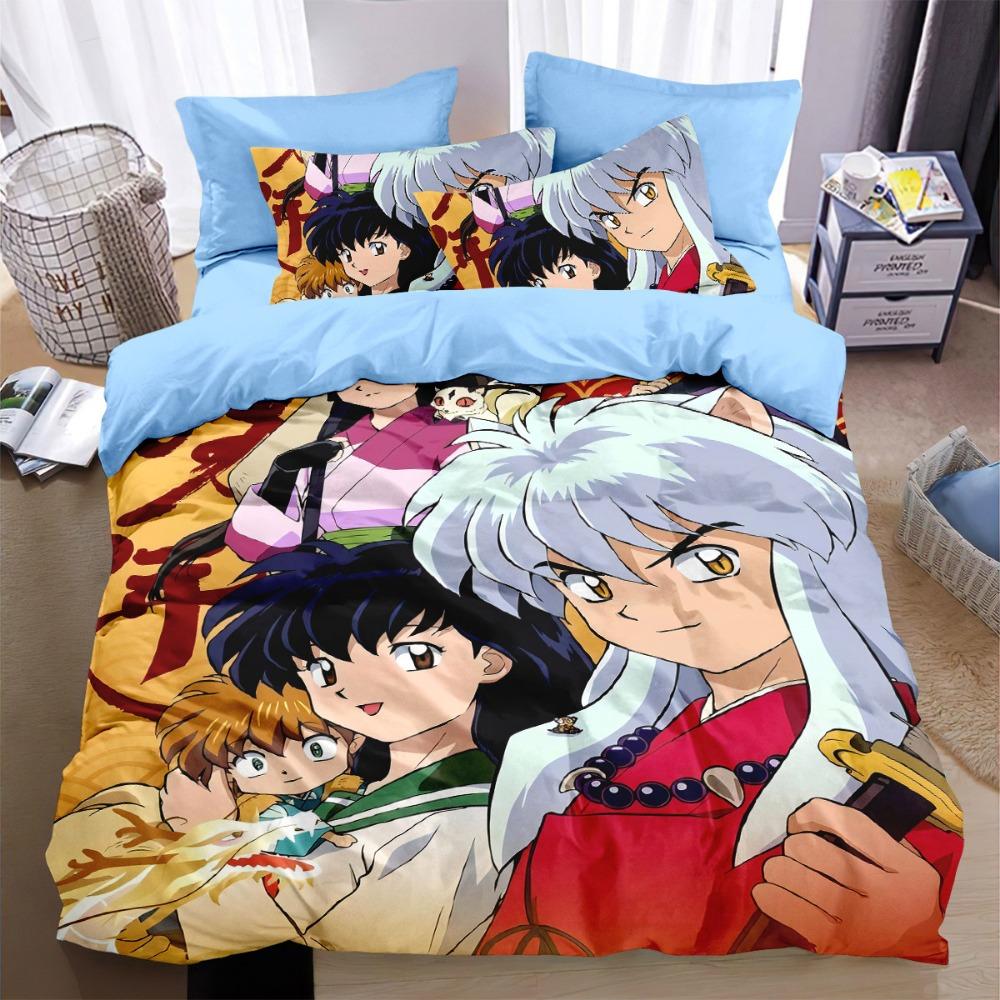 The anime Duvet Cover pillowcase Bedding Children Gift adult Single Double bed Large SizeZip Duvet Cover Inuyasha
