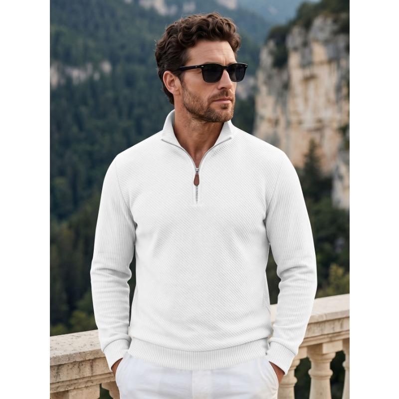 Men S Casual Half Zip Stand Collar Long Sleeve Sweatshirt Spring Autumn