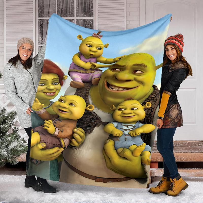 Přehoz s potiskem Shrek - Ideální na pohovku, postel, cestování a venkovní použití | Lze prát v pračce, útulný a odolný.