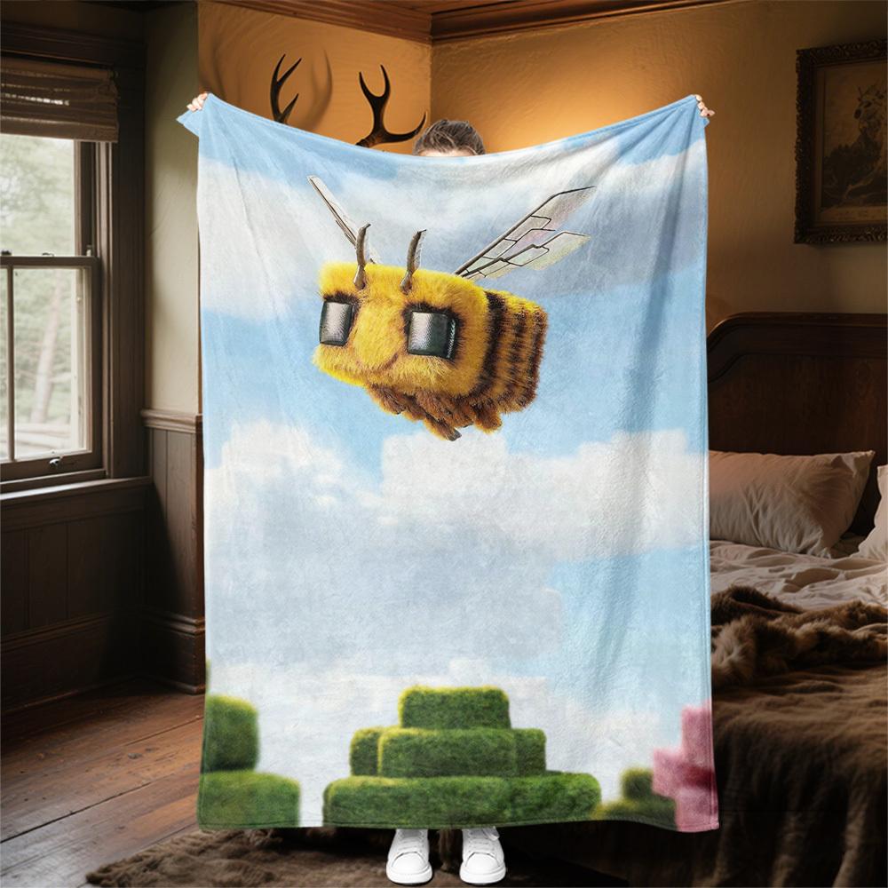 1pc Bee World Theme Design Flannel Blanket - 3D Printed Soft Warm, All-Season Lightweight Throw for Camping Travel Bed-080706