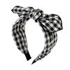 Women's White Black Plaid Headband with Center Bow Knot for Lady Girls Daily Casual Hair Hoop Accessories