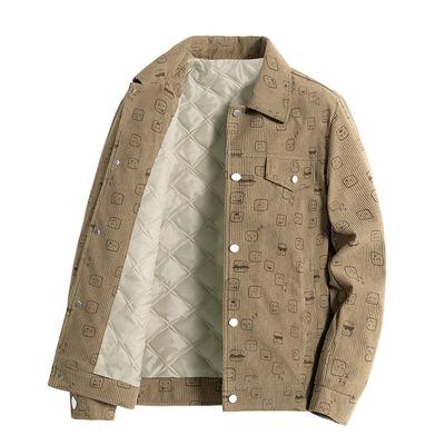 New Corduroy Men's Jacket for Winter Plus Cotton Thickened Korean Style Middle-aged and Young Men's Trendy Versatile Lapel Jacket for Men