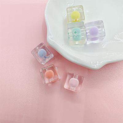 5Pcs 12mm Square Acrylic Loose Beads Fashion Transparent Sandwich Bright Face Accessories for DIY Bracelet Keychain Handmade Material