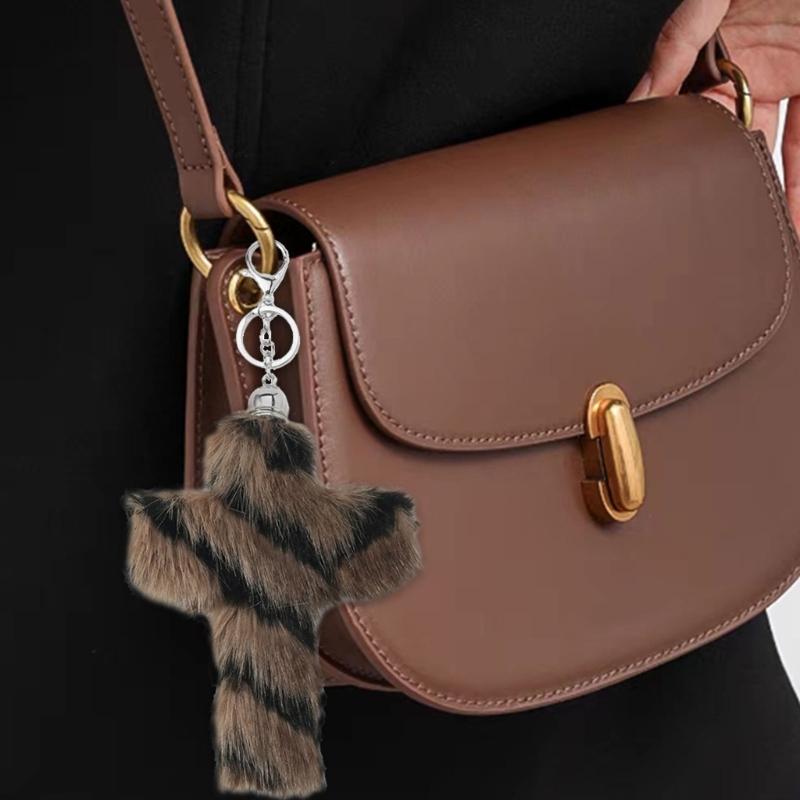 Y2K Retro Sweet And Cool Gradient Crosses Shape Keychain With Soft Plush For Bags Keys Backpacks Stylish Present Choice