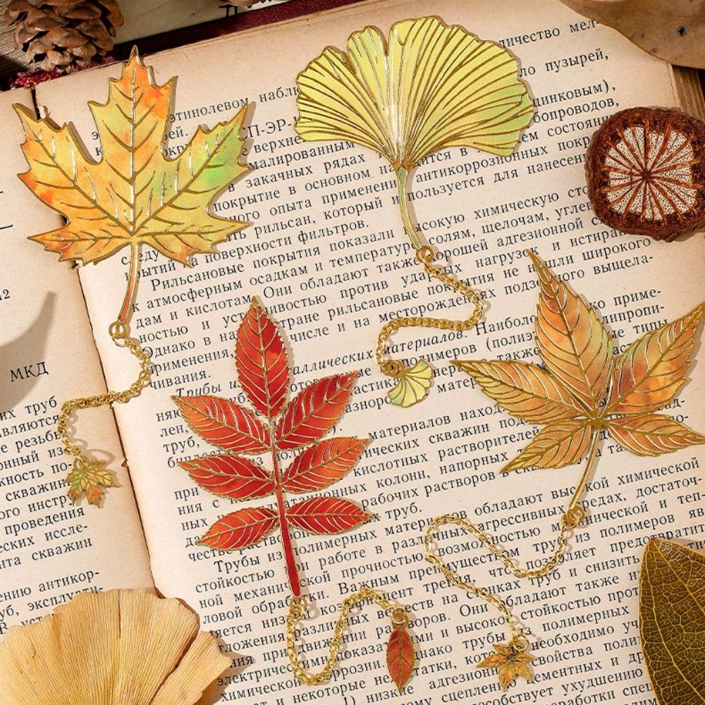 Řetízkový přívěsek Listy Bronzová záložka Vícebarevné značky stránek Studentský dárek