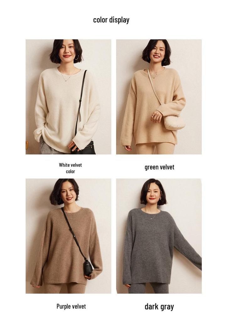Cashmere Women's Round Neck Sweater - 2026 Autumn/Winter Stylish Loose Knit Base Layer Sweater.