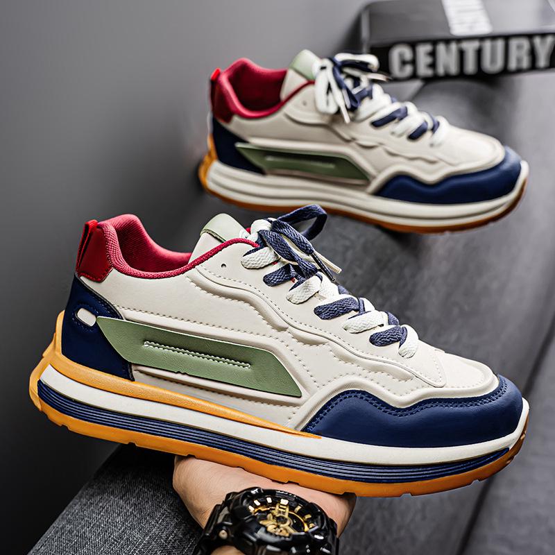 Men's Spring 2025 Breathable Casual Sneakers - Non-Slip Soft Sole, White Trendy Dad Shoes