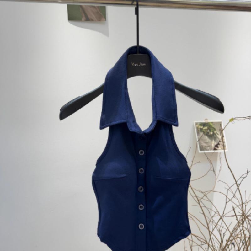 Остро-сладкий укороченный жилет-поло с вырезами на плечах и чашечками - Женская верхняя одежда Medium синий