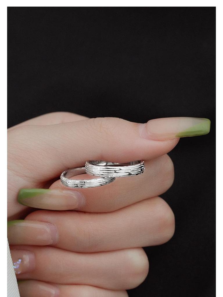 Banyan Tree S925 Silver Textured Open Couple Rings - Ideal Birthday Gift for Girlfriend