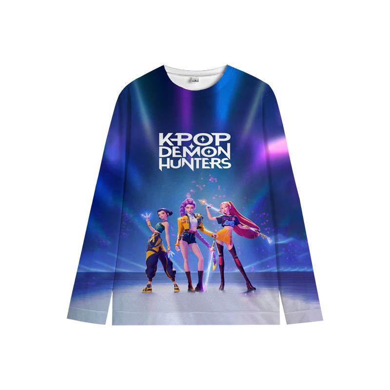 KPop Lovci démonů Dlouhý rukáv Huntrix Dívka Saja Chlapci Děti Dětská Mikina s kulatým výstřihem Zoey Rumi Mira Univerzální Dětské oblečení