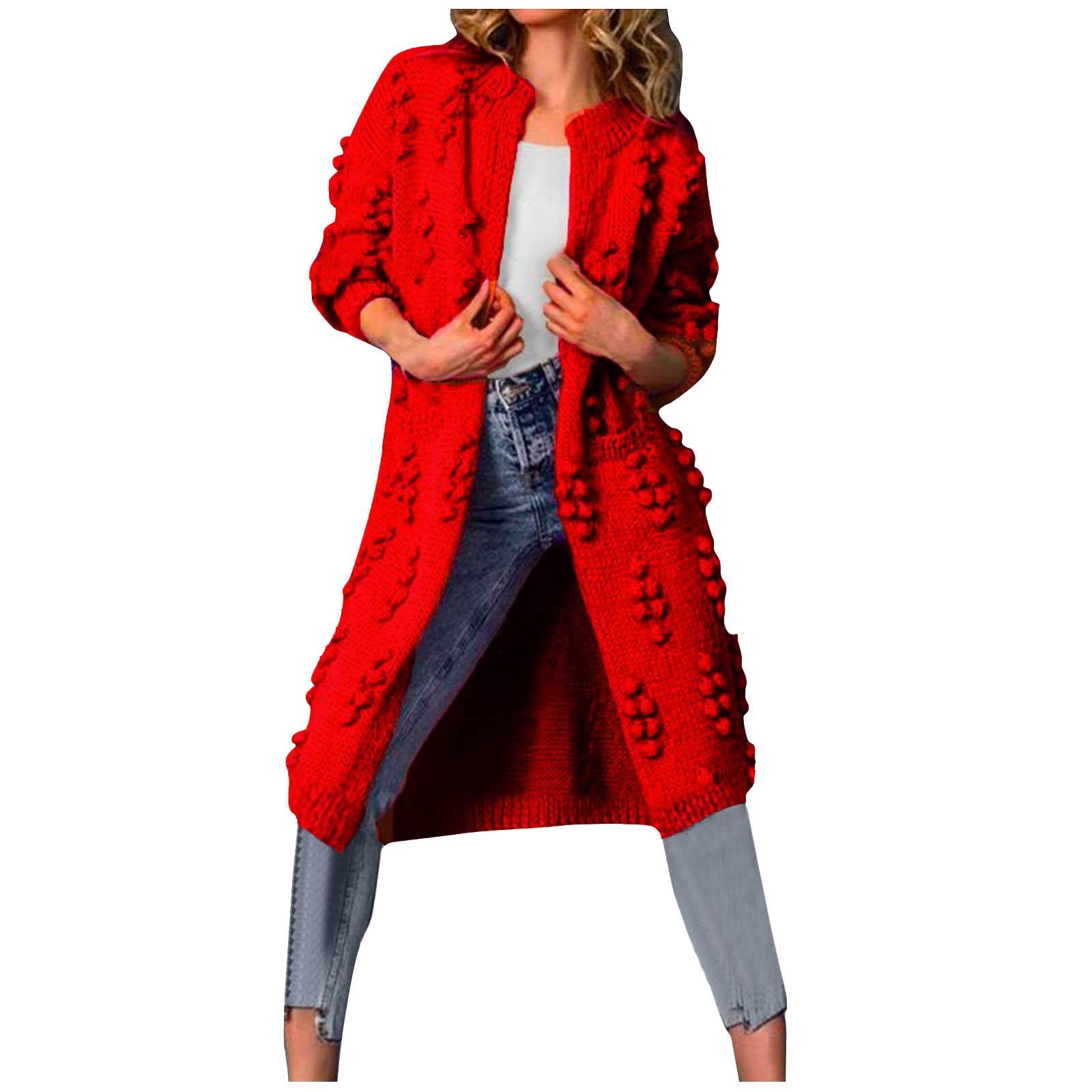 

Женская мода повседневный кардиган Crum Cave однотонный вязаный свитер пальто XL красный